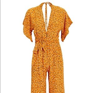 Faithfull the Brand mustard yellow floral jumpsuit